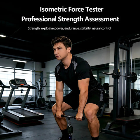 500kg Isometric Strength Tester With Push Pull Force Sensor App Control Rate Of Force Development And Peak Force Metrics Standard Edition For Explosive Power And Endurance Testing Built For Beast Mode athlete using bar in gym