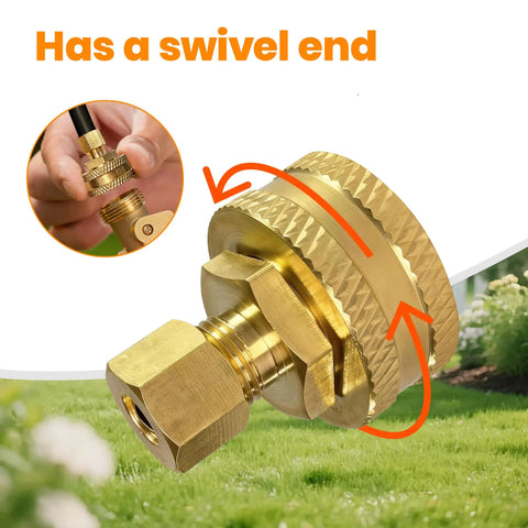 3/4 Inch FHT To 1/4 Inch Compression Brass Adapter With Swivel End, 1 Pack, Perfect Fit For Garden Hose And Plumbing Projects, Works With Copper Lines And Evaporative Coolers, Includes O Ring. Brass adapter with swivel end shown on hose fitting