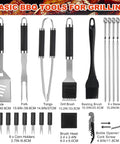 22 Piece Stainless Steel BBQ Tools Set With Aluminum Case Outdoor Grill Accessories Kit including spatula, fork, tongs, basting brush, and more