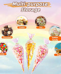 50 Pack Cone Shaped Clear Cellophane Treat Bags With Twist Ties Rainbow Color Party Favor Bags filled with treats