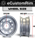 Side and front view of Two Pack Trailer Tire Rim Set 4.80-12 480-12 White Spoke Wheel With 4 Lug On 4 Inch Center Bore LRC Style