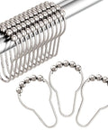 Rustproof Stainless Steel Shower Curtain Hooks Set Of 12 For Bathroom Rods With Polished Nickel Finish displayed on a rod