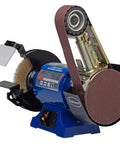 No Sweat Heavy Duty 2X36 Belt Grinder Attachment With One Horsepower Motor Bench Grinding Kit for sharpening and polishing.