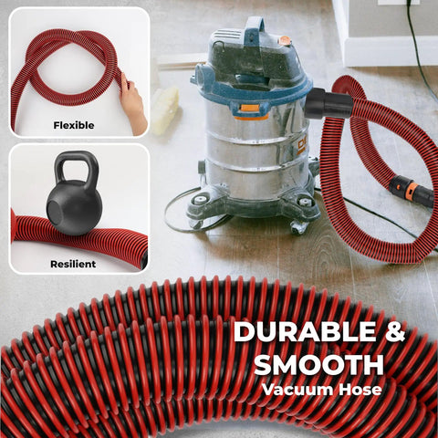 10 Ft Shop Vac Hose With 6 Adapters, Fits 1-1/4 Inch Vacuum Hose, Universal 0.9 To 1.75 Inch Fittings, Durable Replacement Hose in use