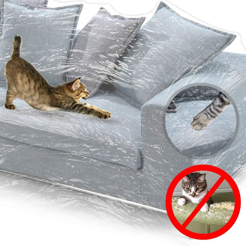 Clear Heavy Duty Plastic Couch Cover For Pets, Waterproof Scratch Proof Protector, cat on covered couch