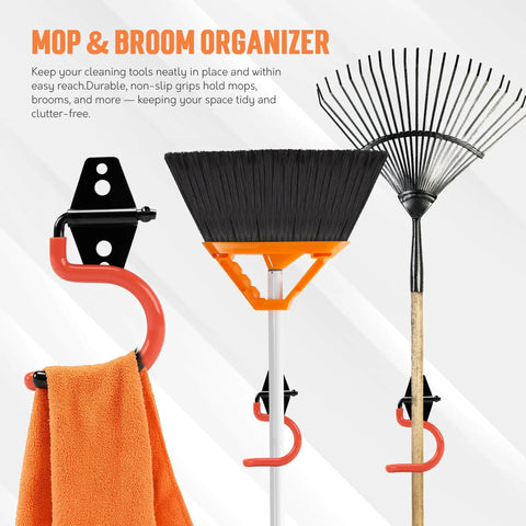Kickass Heavy Duty Garage Storage Hooks 20 Piece Wall Organization Kit For Hanging Bikes Ladders Garden Tools Ropes Cord Organizers Absolute Zero Sweat Install with broom and mop holder.