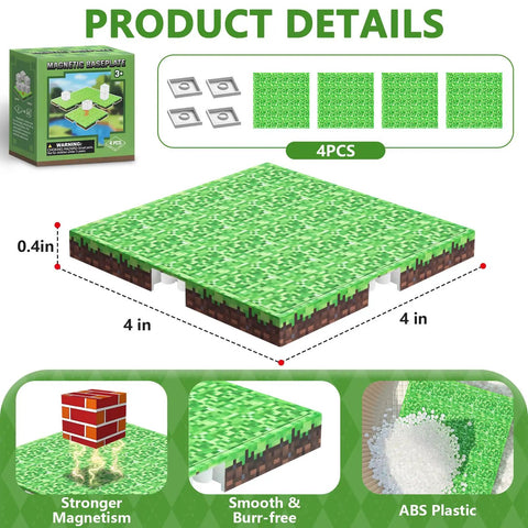 Image of Magnetic Baseplate Set For Kids 4x4 Magnetic Building Blocks Grassland Theme STEM Toys with product details.
