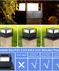 Six Pack Solar Post Lights For Wooden Posts And Fences, No Fuss 20 Lumen Warm White LED Waterproof Post Cap Lights With Base