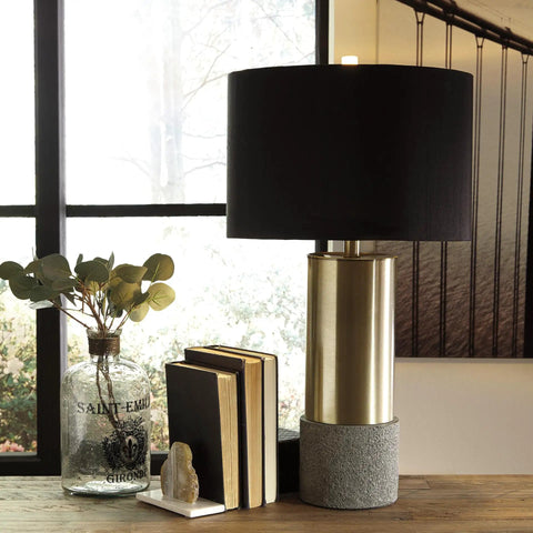 Modern Metal Table Lamp Set With Drum Shades 3 Way Switch Gray And Brass Finish Poly Resin Base 15 Inch Wide 27.25 Inch Tall 2 Lamp Pack