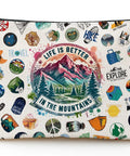 Hiking Makeup Bag For Women Must Have Lightweight Portable Organizer featuring mountain and adventure graphics with zipper