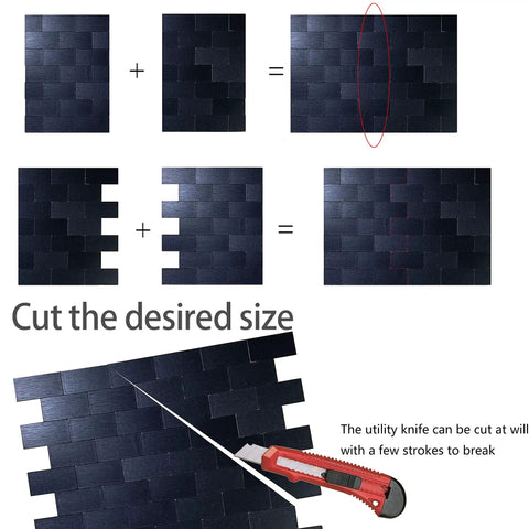 10-Sheet Peel And Stick Metal Backsplash Tiles In Brushed Aluminum Self Adhesive Subway 3D Wall Sticker cut with utility knife
