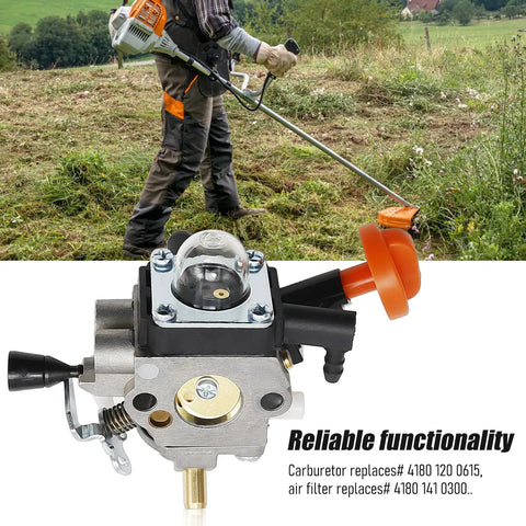 Carburetor Replacement Kit With Air Filter For Stihl FS89 FS91 FS91R FS111 showing close-up of kit parts, suitable for yard tools