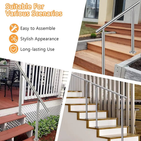 Badass 304 Stainless Steel Handrail For Stairs And Decks Hella Tough Rock Solid Secure Grip Safety Railing with elegant outdoor installation.