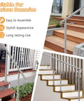 Built Tough Stainless Steel Floor Mounted Outdoor Stair Handrail With Real Deal Grip Adjustable Height Up To Forty Three Inches Includes All Hardware Quick Snap Install For Legit Home Safety on wooden steps.