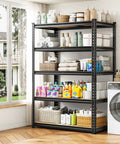 Detachable 5 Tier Storage Shelves For Pantry Kitchen Closet, Adjustable Modular Metal Shelving System With Height Configurable Levels, Easy Setup And Quick Disassembly For Flexible Home Organization, black metal 5-tier shelf in laundry room