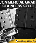 Ball Bearing Door Hinges 4x4 Inches Square Corner Five Eighths Radius Heavy Duty Stainless Steel Brushed Nickel on black
