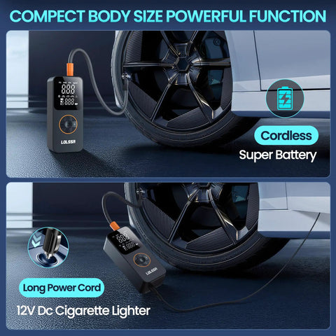 Cordless Tire Inflator Portable Air Compressor 150 PSI Fast Inflate For Cars Motorcycles Bicycle