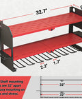 Heavy Duty Cordless Drill And Battery Organizer Wall Mount With Built In Charging Station Red Metal Tool Rack For Garage Keeps All Power Tools In One Easy To Find Spot, showing dimensions.