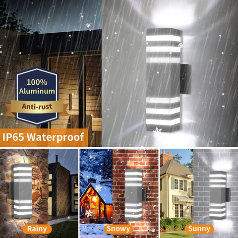 Dope Modern Outdoor Wall Light Dusk To Dawn Waterproof Porch Fixtures With Up Down Dual Head E27 Exterior Lighting For Front Door Balcony And Garage Silver 2 Pack