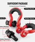 Red Beefy 3/4 Inch D Ring Shackle Set For Truck And Jeep Recovery, 7/8 Inch Screw Pin, 62,832 Lb Break Strength 28.5 Ton, With Black Isolator Washers Kit