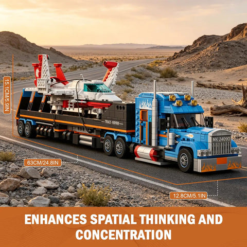 Flatbed Truck Building Set With Airplane 1468 Piece American Semi Truck Trailer STEM Toy Collectible Aircraft Model Kit