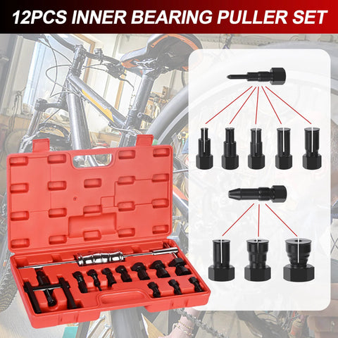 ACIMOD 12pc motorcycle bearing puller kit with slide hammer in red plastic case and black collet adapters