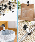 20 Pack Small Clamps For Garden And Crafts, Mini Heavy Duty Spring Clamps holding items like paper and cables.