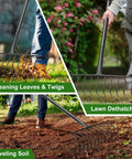 Heavy Duty Garden Rake For Leaves And Debris With 60 Inch Adjustable Handle, Wide Bow Head For Big Yard Cleanup, Metal Tines