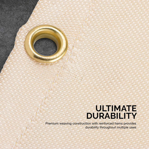 Close-up of 6 Foot By 8 Foot Fiberglass Welding Blanket With Brass Grommets, showing detailed weave and reinforced hem for durability.