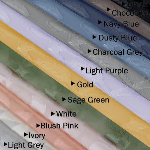 Various colored fabrics including Ivory Sheer Curtains Two Panel Set For Bedroom Or Living Room, Light Filtering Soft Tufted Texture