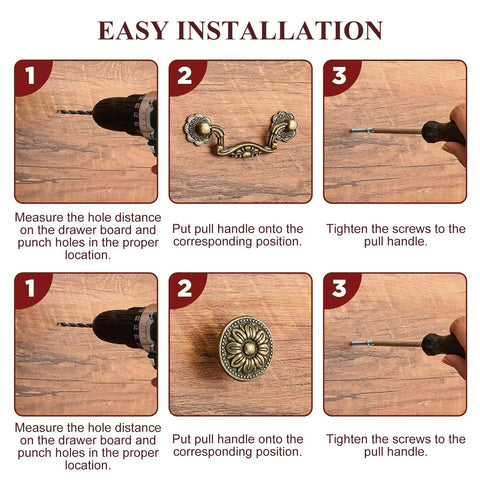 Mix And Match Vintage Floral Cabinet Knobs Pull Handles Antique Bronze Drawer Hardware Kit For Cupboards And Wardrobes With Classic European Embossed Rustic Design installation steps, bronze pull and knob on wood