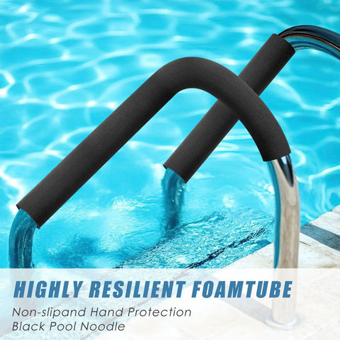 Four Pack 6 Ft Foam Pipe Insulation Tubing Three Quarter Inch ID Black Pool Noodle Cover for AC Line Set on pool rail