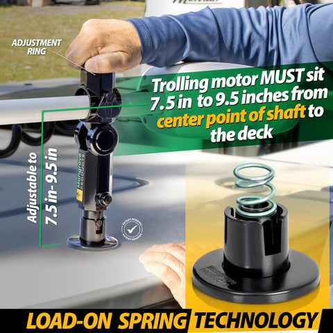 Close-up of Gen3 Adjustable Trolling Motor Stabilizer with adjustment ring and spring technology for no drilling install