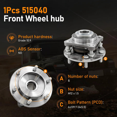 Front Wheel Hub Bearing Assembly 6 Lug With ABS For 4X4 Toyota 4Runner 2003 To 2020, Tacoma 2005 To 2020, FJ Cruiser 2007 To 2014, 515040