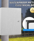 Heavy Duty Carbon Steel Electrical Junction Box 16 By 12 By 8 Inch Waterproof And Dustproof Outdoor Indoor Enclosure with rain and secure lock.