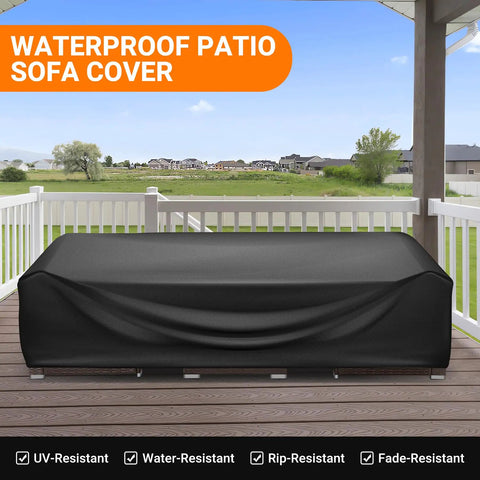 Patio Furniture Covers Rectangle For Outdoor Tables And Sectional Sets 90 Inch Long By 64 Inch Wide By 28 Inch High Heavy Duty Waterproof All Weather Wind Resistant Black Cover With Secure Straps And Elastic Hem on outdoor deck.