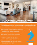 Slick Dark Gray Underlayment Covers 100 Square Feet With Legit Closed Cell Cushion And Big Time Sound Absorption For Hardwood Laminate Engineered Wood Wpc And Spc Floors Plus Easy Roll Out Setup That Is Total Game Changer in a modern living room setting.