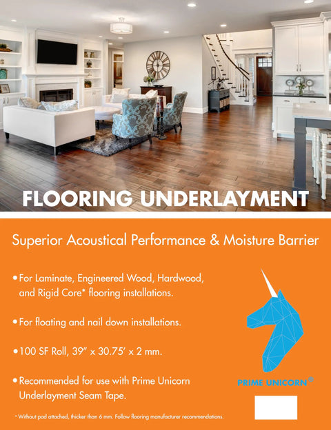 Slick Dark Gray Underlayment Covers 100 Square Feet With Legit Closed Cell Cushion And Big Time Sound Absorption For Hardwood Laminate Engineered Wood Wpc And Spc Floors Plus Easy Roll Out Setup That Is Total Game Changer in a modern living room setting.