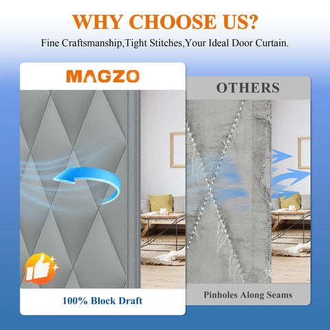 Comparison of Magnetic Thermal Insulated Door Curtain Fits 32 X 80 Inch Door Curtain Size 34 X 82 Inches and others with draft blocking