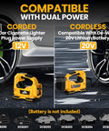 Cordless Tire Inflator Air Compressor For Cars And Bikes On The Go With 150 PSI, LED Light, Digital Gauge, Dual Power Options
