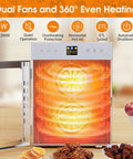 Straight Up Heavy Duty 12 Tray Food Dehydrator For Jerky And Dog Treats, 1200W Motor showing dual fans and even heating with orange background.