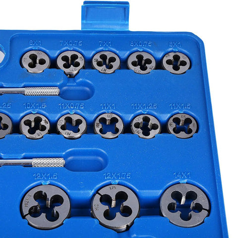 Super Cool Shipenophy 110 Piece Metric Tap And Die Kit With Carbon Steel Tools Covering M2 To Big Sizes Plus Wrench For Serious DIY Repairs open case with metric dies