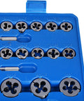 110 Piece Professional Carbon Steel Tap And Die Set With 70 Taps 35 Dies Plus Five Adjustable Wrench Holders For M2 To M18 Metric Thread Repair DIY Projects And Mechanics Who Need Tough Tools That Last, blue case view