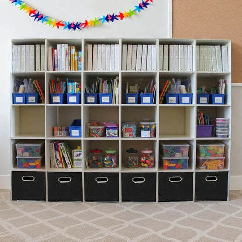 Six Piece Set Foldable Fabric Storage Bins Featuring Rock Solid Chipboard Panels And Grommet Handles Stackable Closet Organizer Game Changer For Small Spaces And College Dorms Black