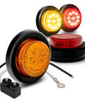 4 Pack 2 Inch Round LED Side Marker Light Kit With Amber And Red Lights, 12V, DOT Approved, Reflector Lens, Grommet and Plugs
