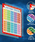 Twenty Six Set Of Fifty Kid Friendly Educational Posters For School Success With Multiplication Chart, Periodic Table, USA Map, World Map, Sight Words, Word Families, Homeschool And Classroom Decor, Laminated And Flat, 17x11 featuring 100 sight words with durable lamination and write-on, wipe-off features.