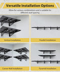 Heavy Duty Garage Wall Shelves 2 Pack 2x3 Ft Wall Mounted Storage Racks With Four Hooks Up To 560 Lbs Total Displayed in Various Installations