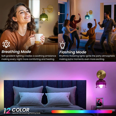 Rechargeable Battery Operated Wall Sconces Set Of 2 5000mAh Dimmable Wireless Lights in bedroom with accent colors