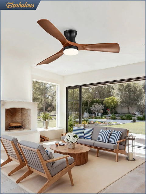 52 Inch Ceiling Fan With Lights Low Profile Flush Mount Remote Control And Timer Quiet 35dB 3CCT Reversible ABS Blade