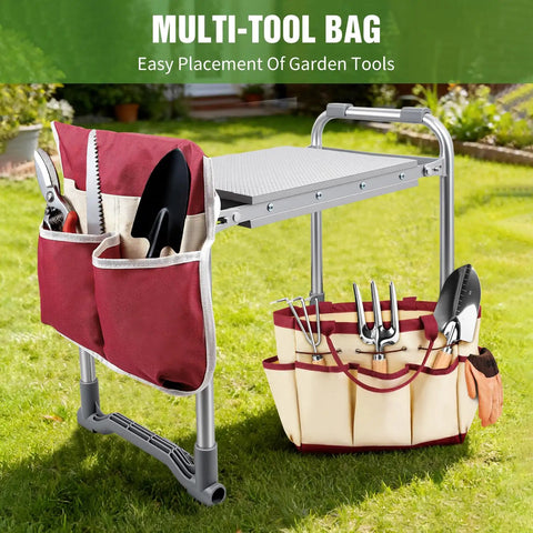 2 In 1 Garden Kneeler And Seat With Thick Soft Pad And Tool Bag Foldable Portable Gardening Stool for Weeding and Planting
